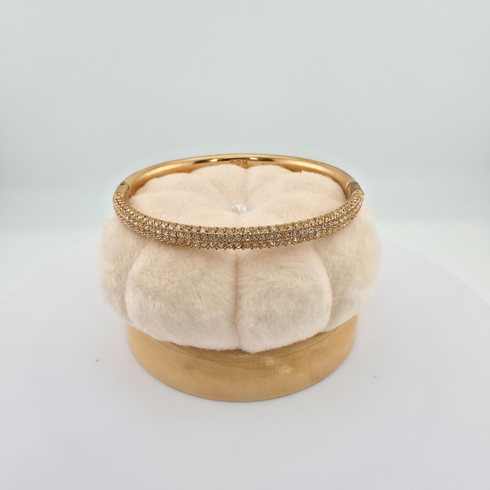 Vtg SWAROVSKI Bracelet Hinged Bangle Triple Row Pavé Set Crystals Gold Plate 7" - Picture 3 of 11